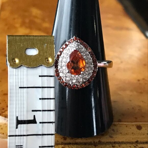 Natural Orange Garnet Sterling Silver Teardrop Ring Size 10 - Picture 5 of 9